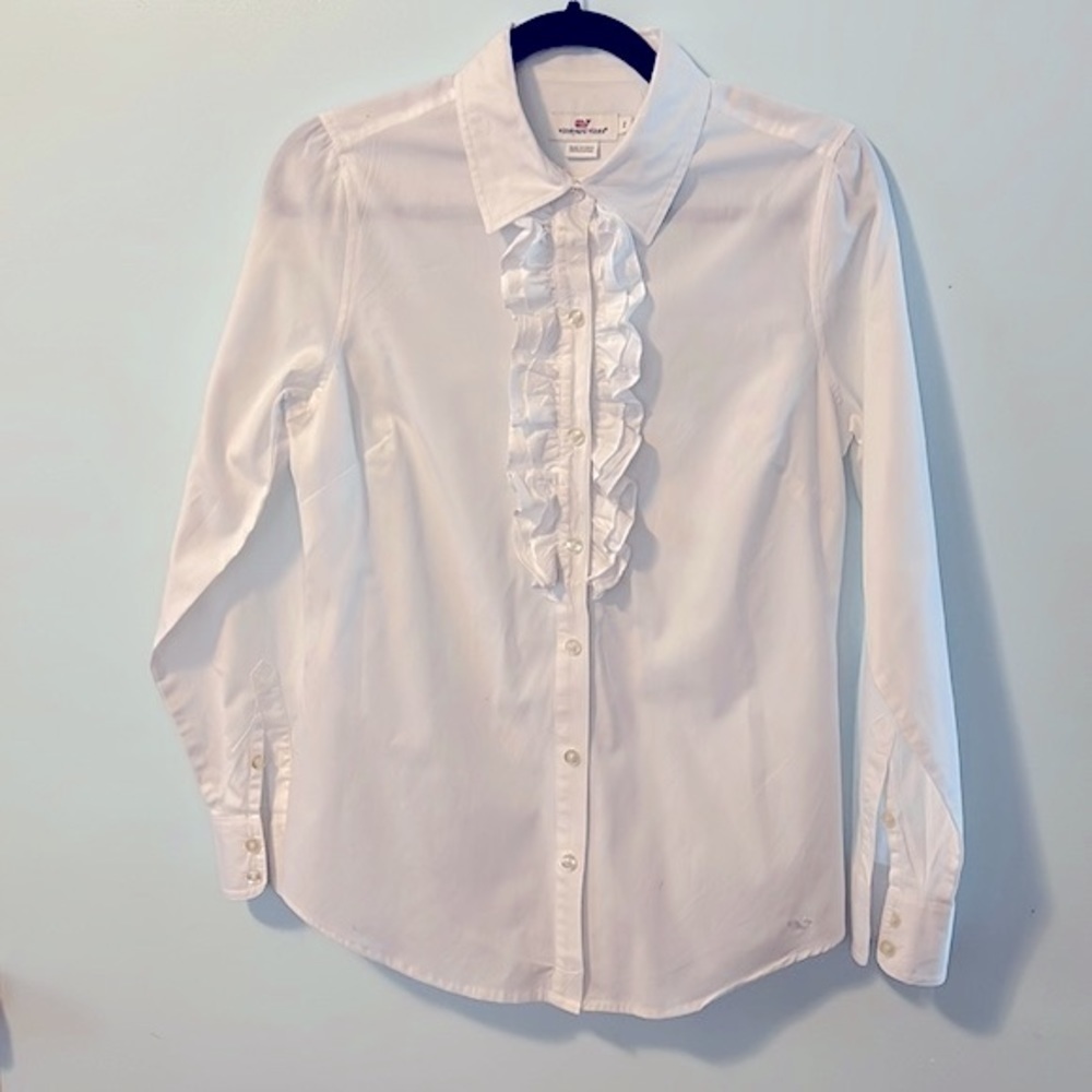 Vineyard Vines White Cotton Ruffle Front Button Shirt Size 2